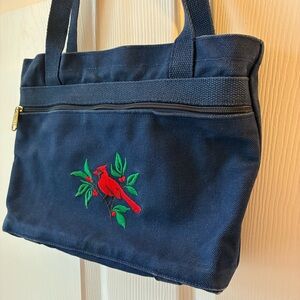 Vintage Kittery Trading Post My Maine Bag Embroidered Navy Blue Cardinal tote